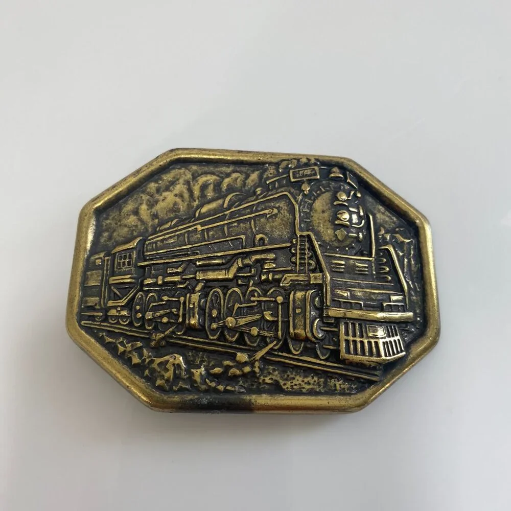 Vintage 80s Train Collectors Brass Steam Made In USA Railroad Engine Belt Buckle